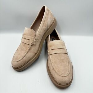 Nine West Bonet Beige Ivory Leather Suede Loafer Womens Size 7M Penny Slip On